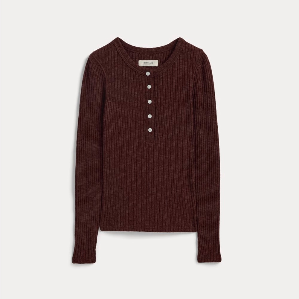 Everlane Ribbed Henley Top in Dark Brown